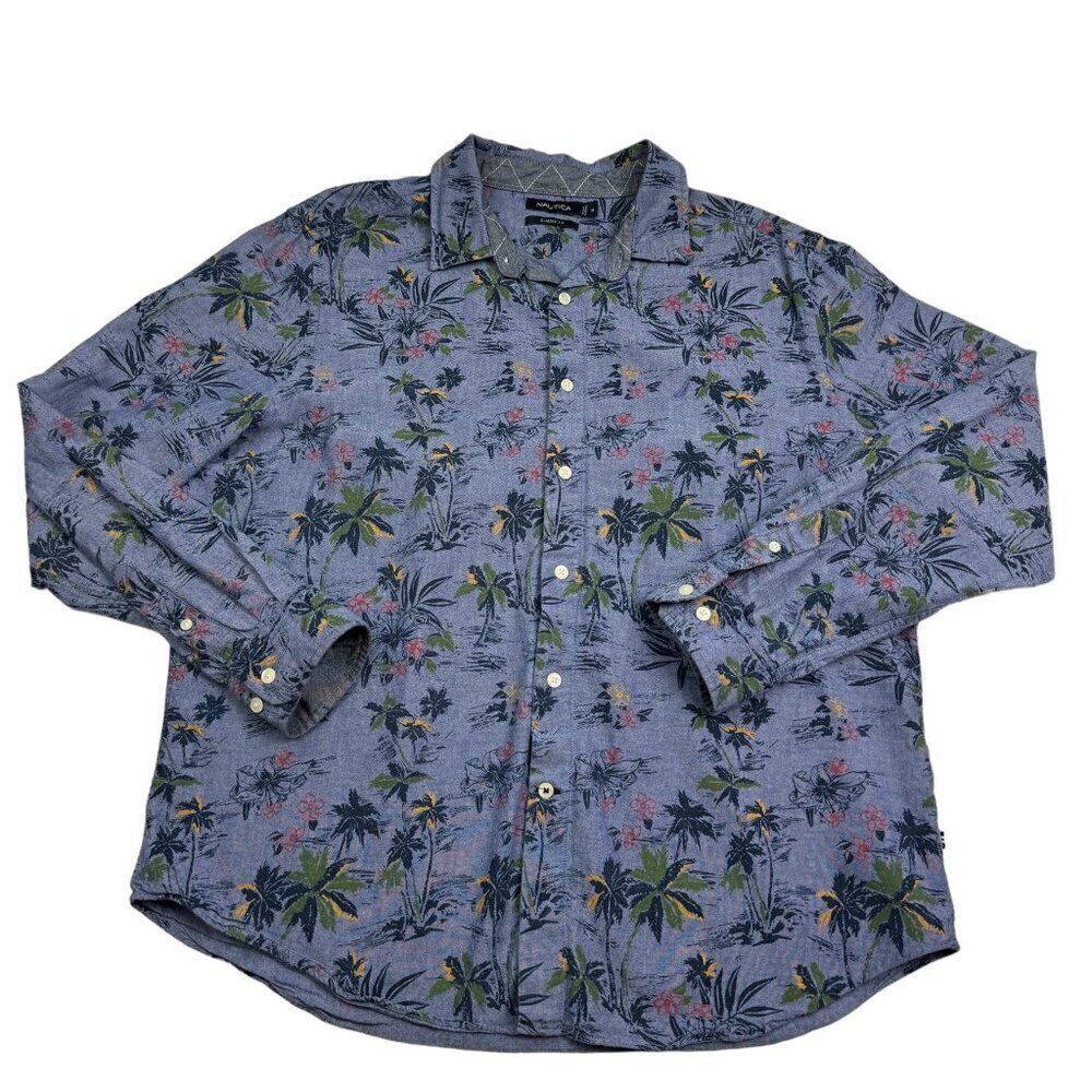Nautica Classic Fit Hawaiian/Floral Long Sleeve Button Down Shirt Men's Size XL